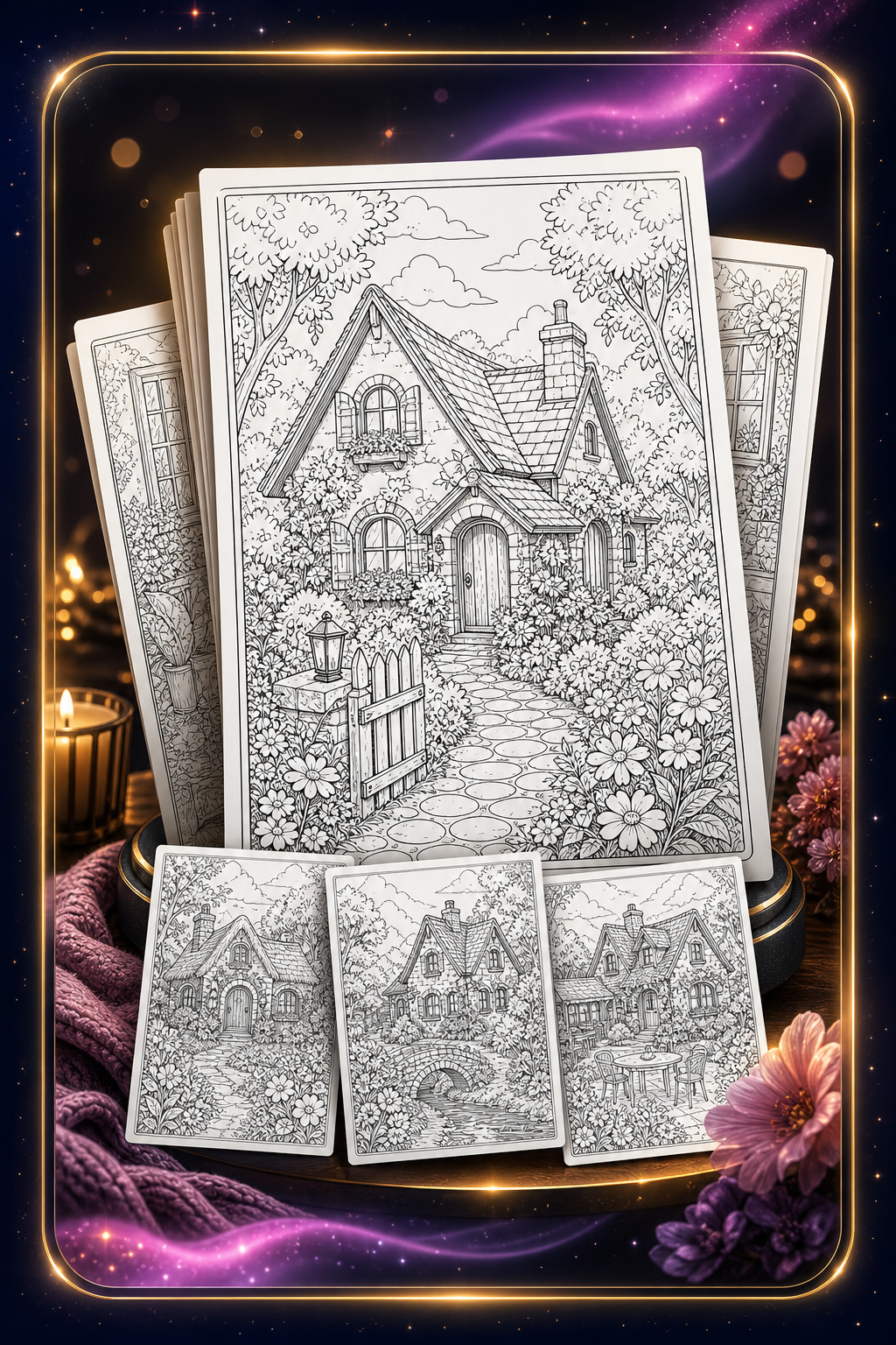 Cozy cottage coloring preview