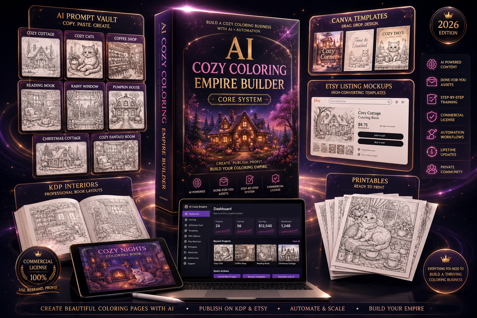 AI Cozy Coloring Empire Builder core system mockup